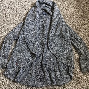 Blue And white sweater.